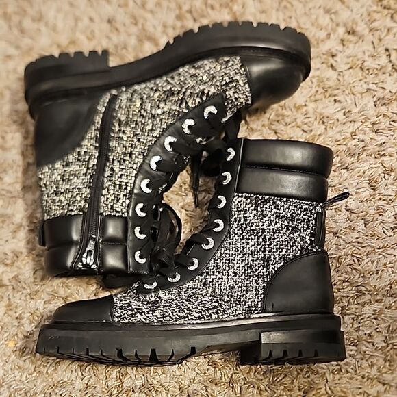 Kurt Geiger London Shore sparkle tweed combat boots - Picture 1 of 8